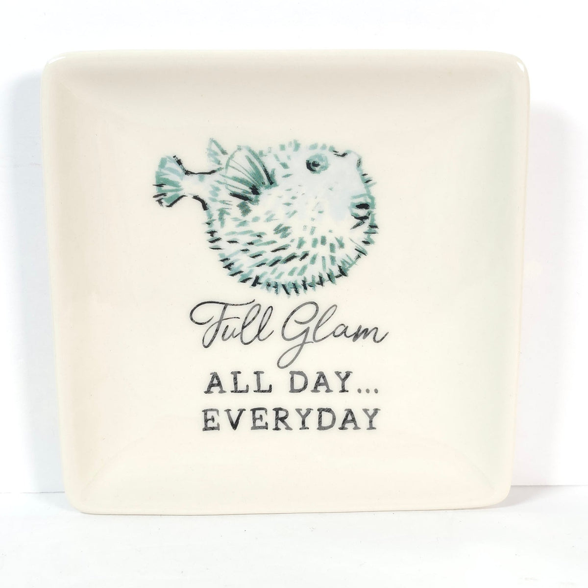 Chad Barrett Full Glam Pufferfish Square Trinket Dish Ceramic