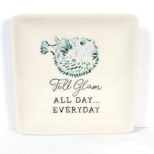 Chad Barrett Full Glam Pufferfish Square Trinket Dish Ceramic