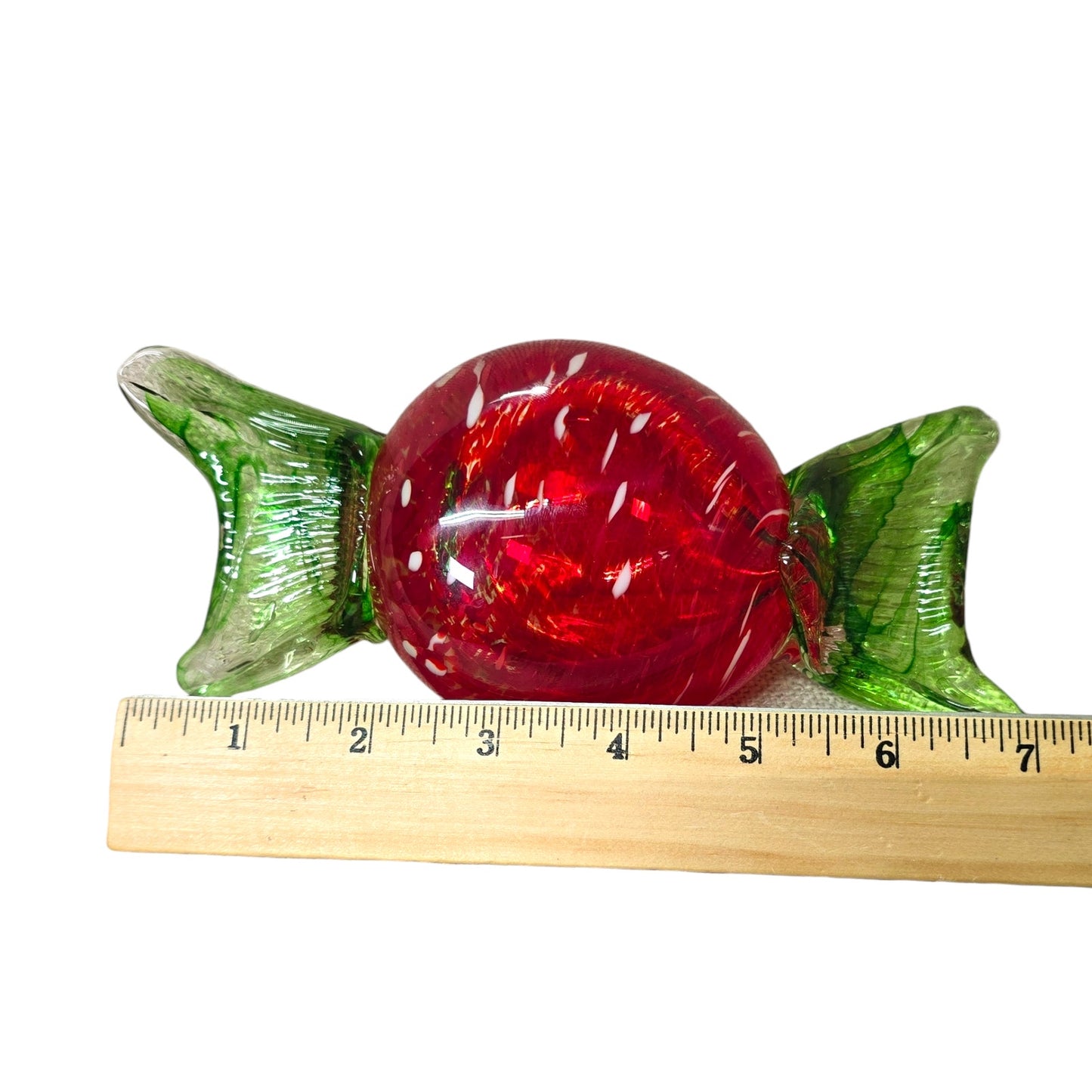 Large Handblown Art Glass Candy Red and Green, Christmas Candy Decoration