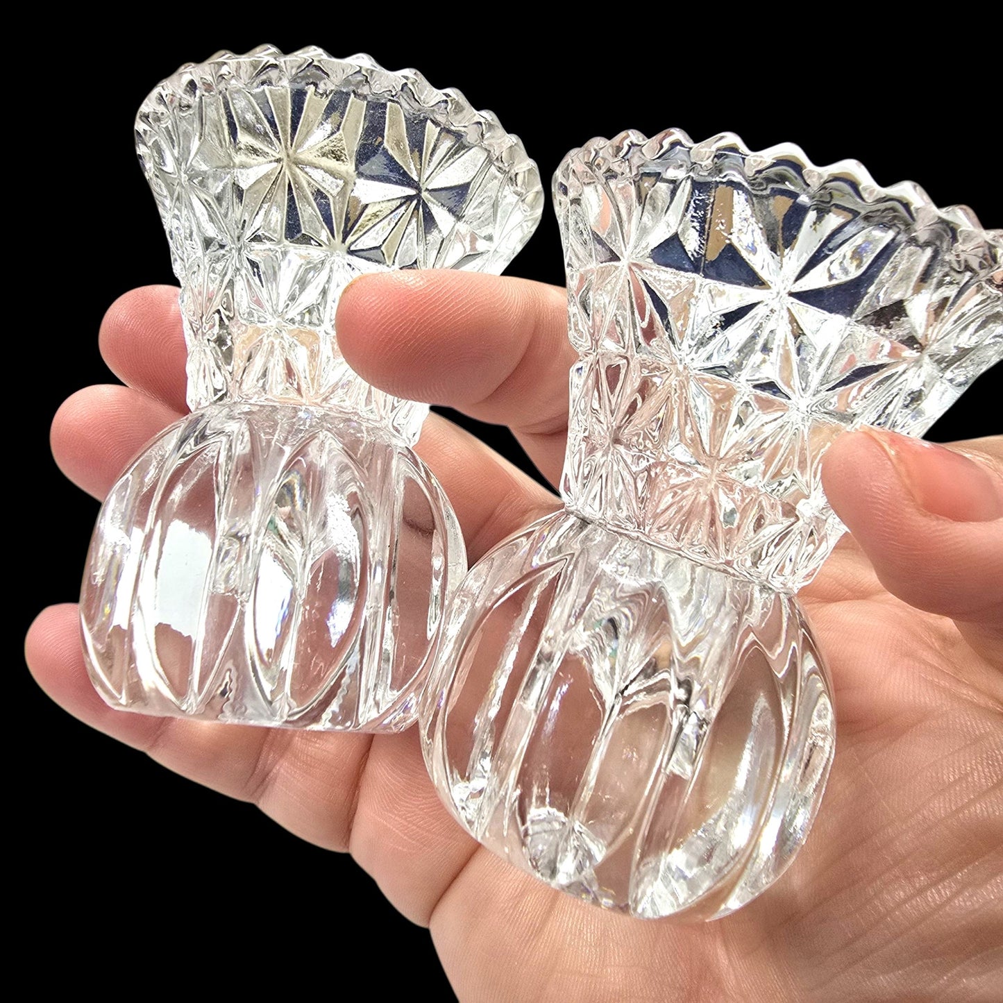 * (Reserved for Customer) Set of 2 Vtg Crystal Toothpick Holder / Bud Vase