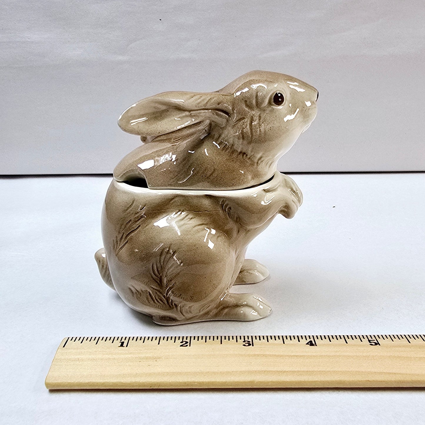 Vintage Otagiri Japan Bunny Rabbit Sugar Jar with Lid and Spoon Hole, Small FLAW