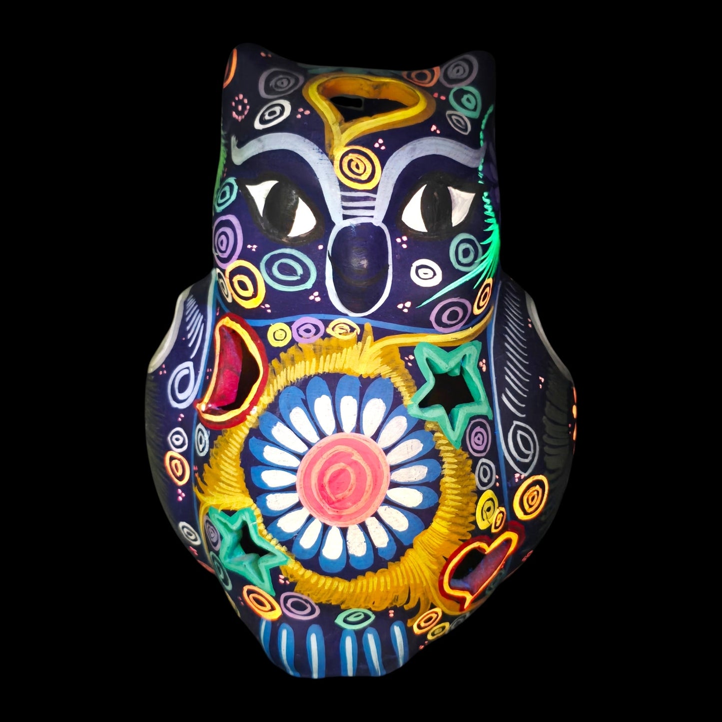 Mexican Talavera Style Owl Luminary Hand Painted Folk Art Candle Holder