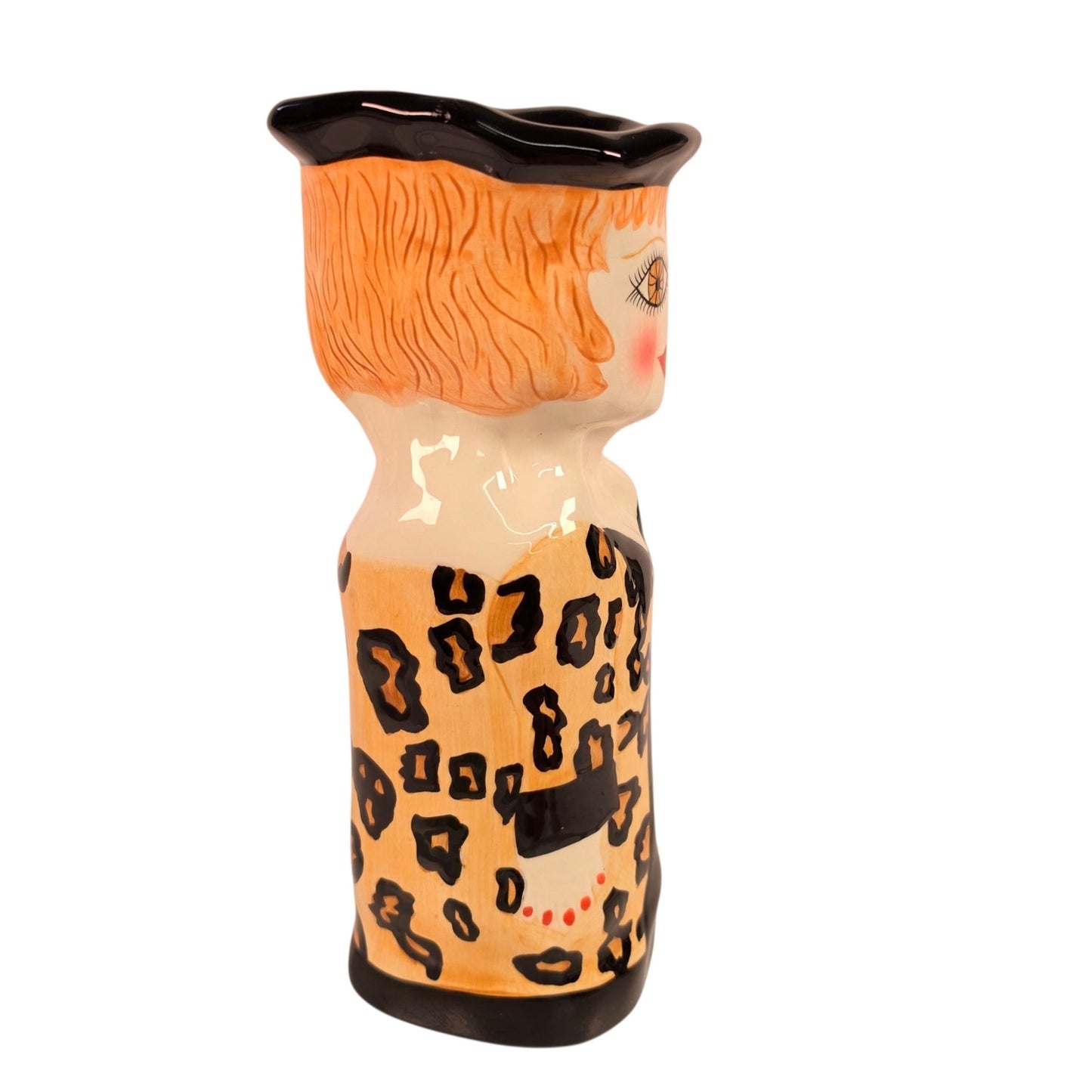 Vintage Bella Casa Ganz Francis Leopard Print Lady Head Vase Figurine 10 Inch