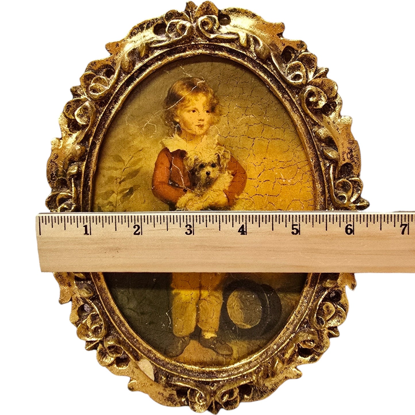 As IS Set of 3 Vtg Italian Ornate Framed Art Repro Gold Frame Boy w/ Dog, Bridge