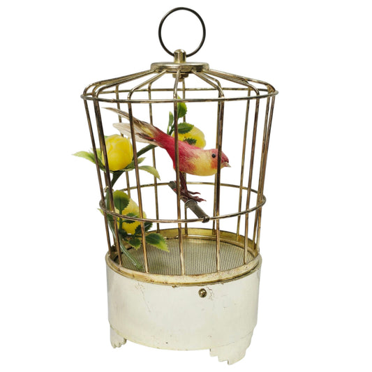 Mid-Century Vintage Singing Bird Cage Toy Music Chirping Bird 9V Battery Works!