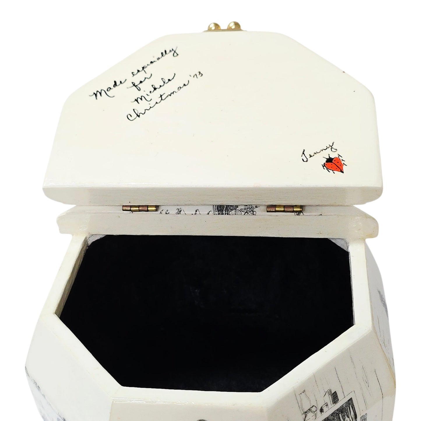 Vintage 1972 Beki Signed Wooden Box Purse Decoupage Hand Painted Octagon Rare