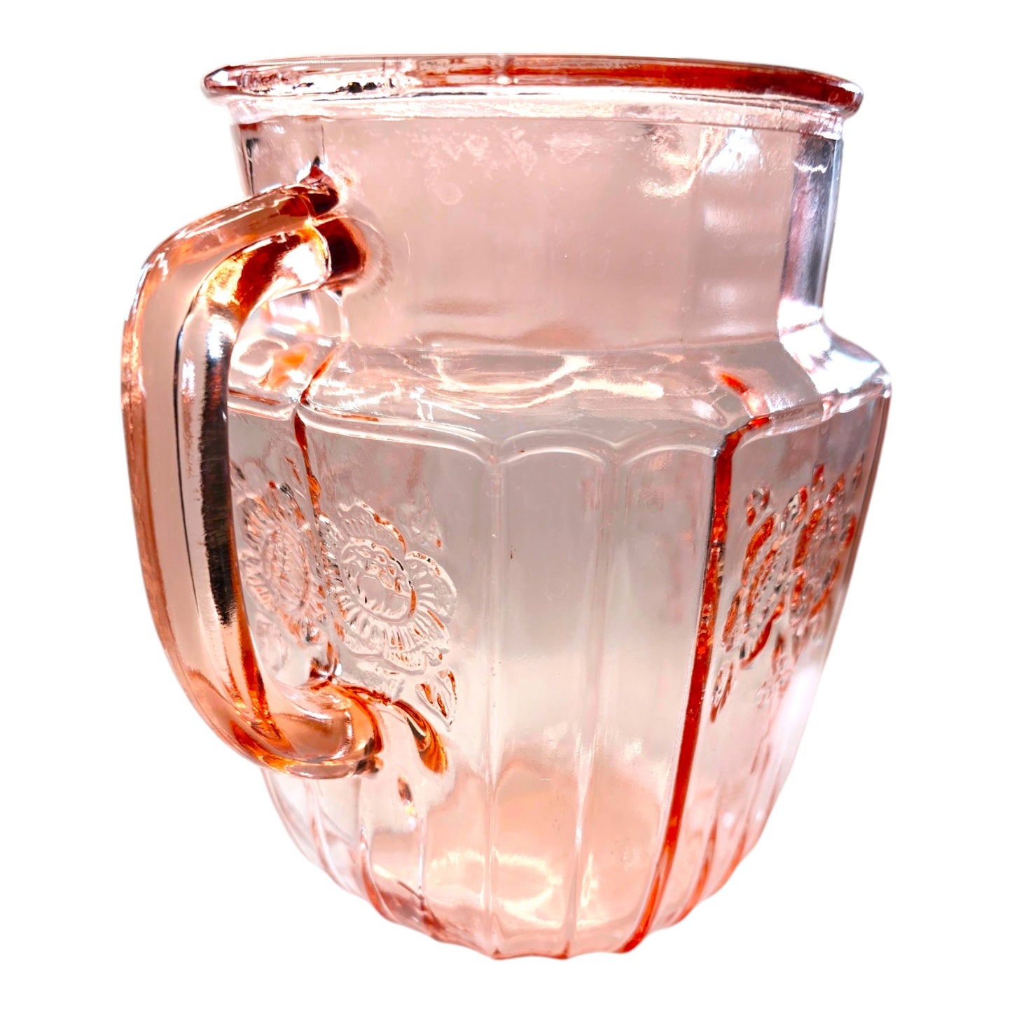 Vintage Mayfair "Open Rose" Pink Depression Glass Water Pitcher, 6"