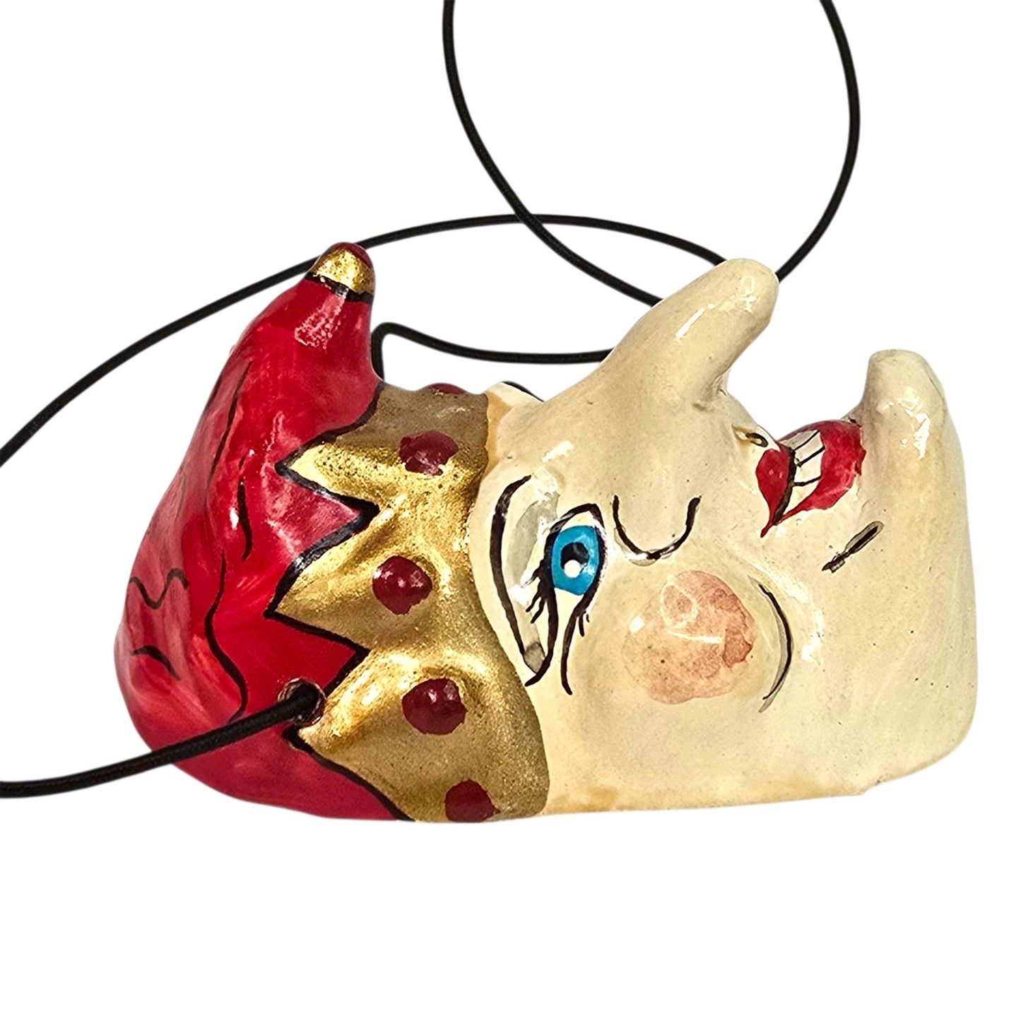 Vintage 1987 Arbaiza Signed Ceramic Jester Mask Ornament Hand Painted Harlequin