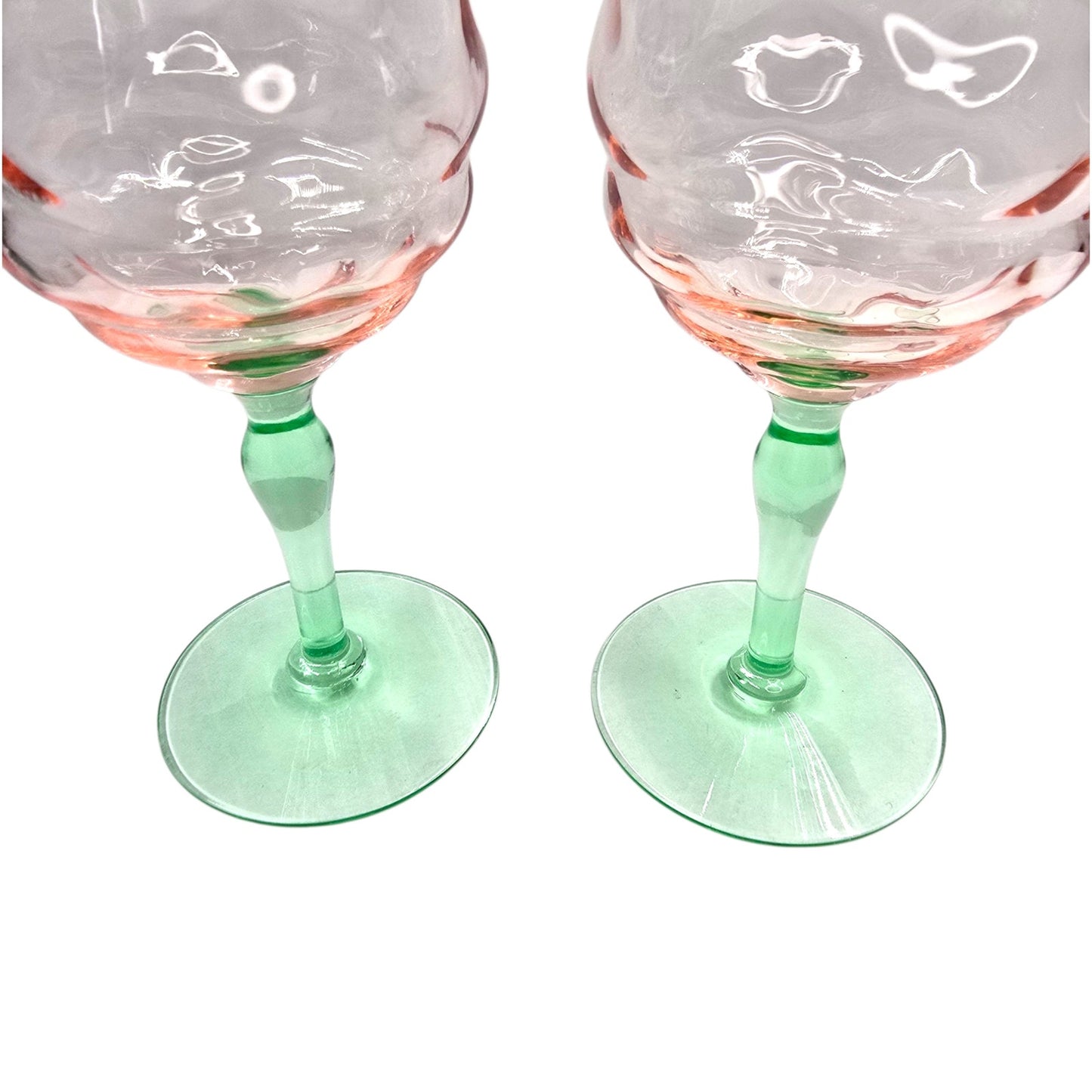 AS IS Tiffin Watermelon Uranium Glass Cocktail Coupe Champagne Glasses Set of 2
