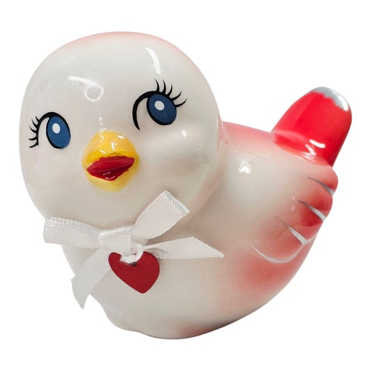 Ceramic Vintage-Inspired Baby Bird, Pink and Red Kitschy Bird Pudgy Baby Bird