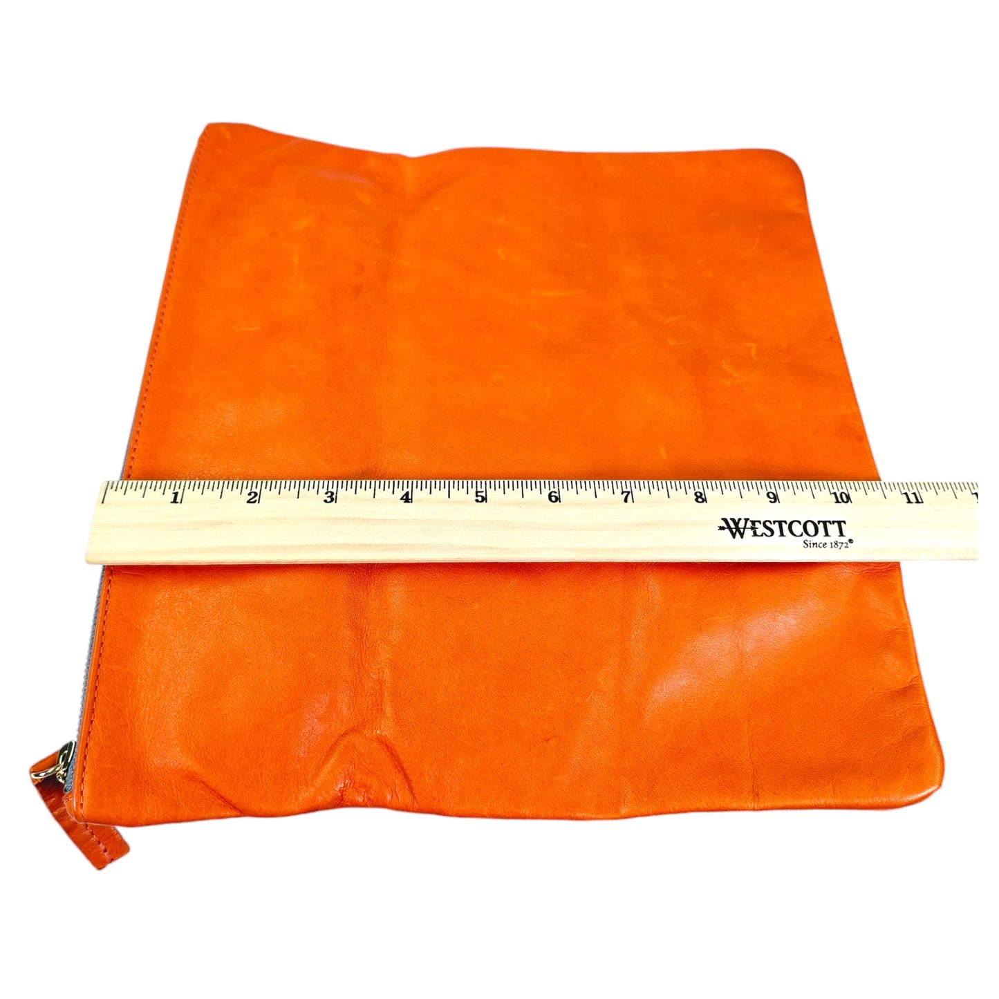 Clare Vivier Vintage Orange Leather Foldover Clutch, Zip Top  Clutch, Folded Measurements: 7" H