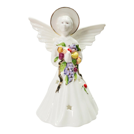 Vtg Harrods London 1990 Porcelain Angel Figurine Fruit Garland Candle Holder