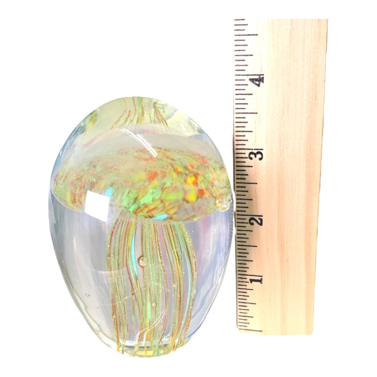 Hand-Blown art Glass Jellyfish Paperweight, Glows, by Dynasty Gallery, 3.5" H