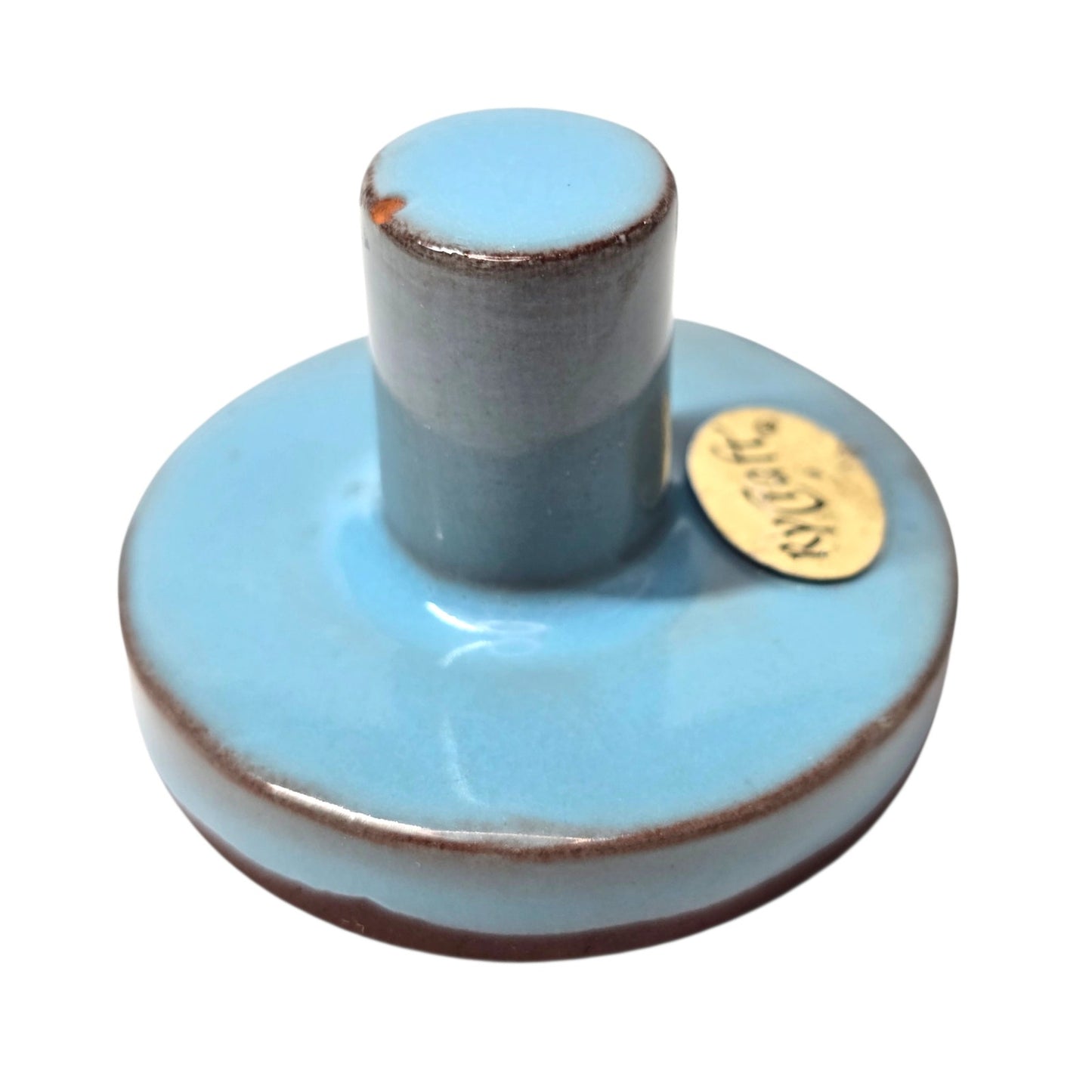 Rycraft Cookie Stamp Terra Cotta Blue Glazed Ceramic Butter Press Flower MCM