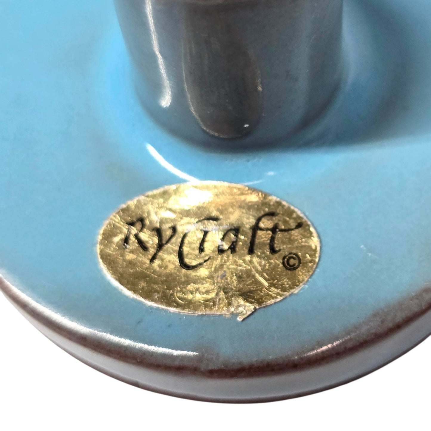 Rycraft Cookie Stamp Terra Cotta Blue Glazed Ceramic Butter Press Flower MCM