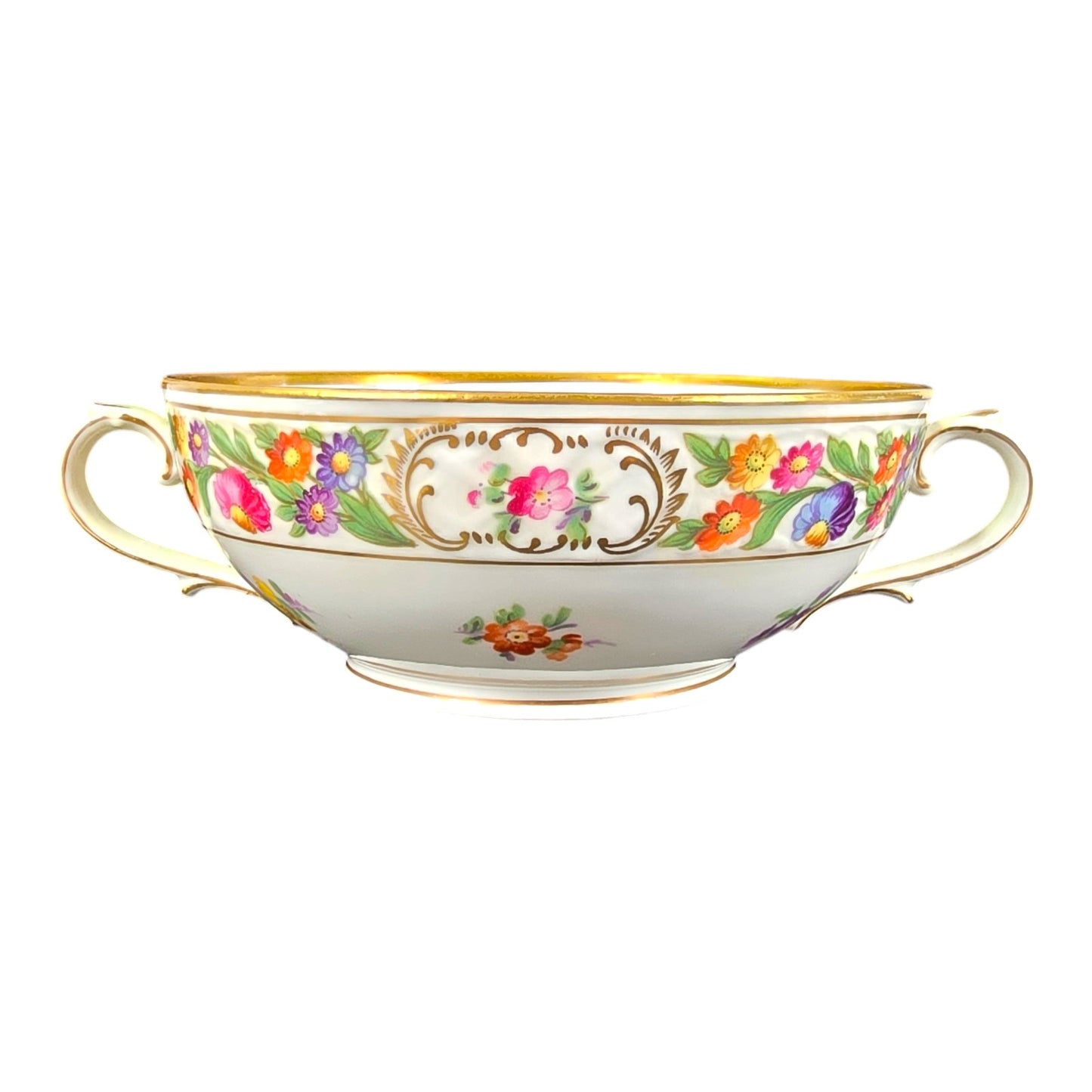 Schumann Bavaria Dresden Floral Double-Handle Bowl, Germany, 6.5" W