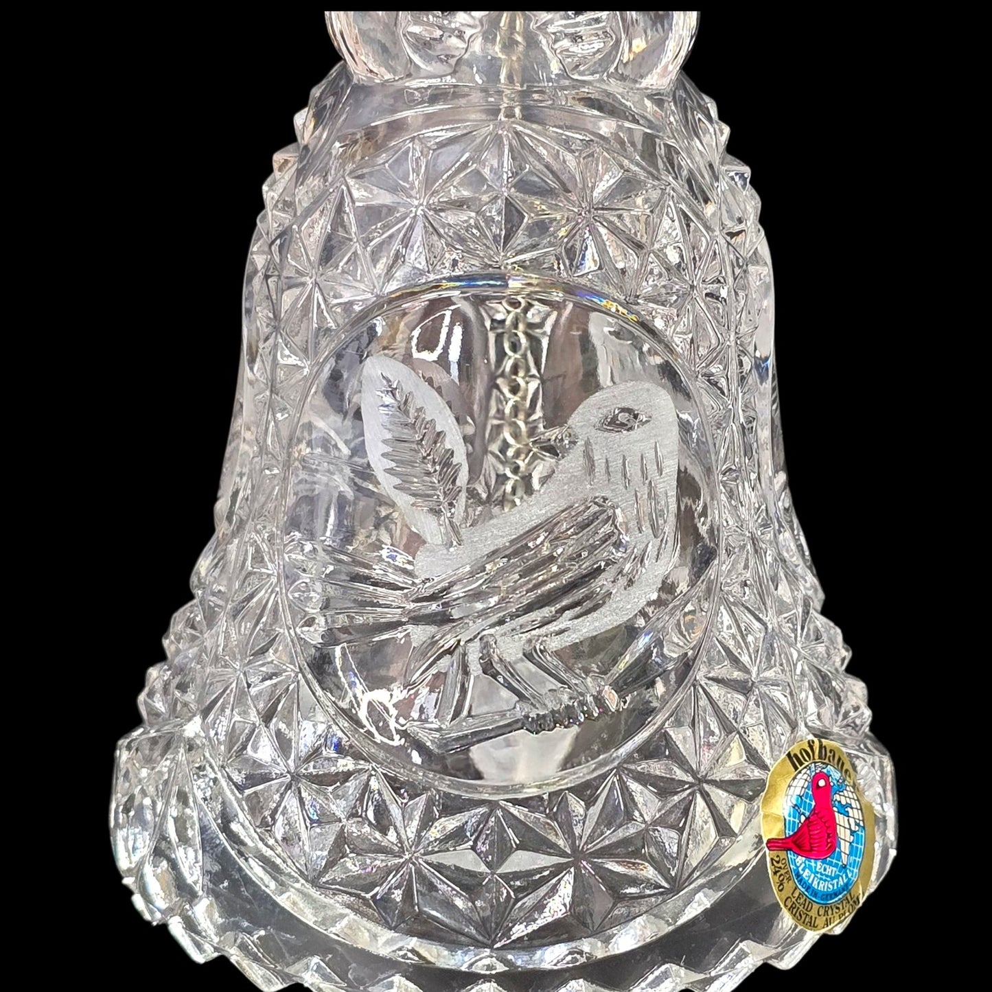 Vtg Hofbauer Byrdes Lead Crystal Bell Germany Red Bird Sticker, Etched Songbird