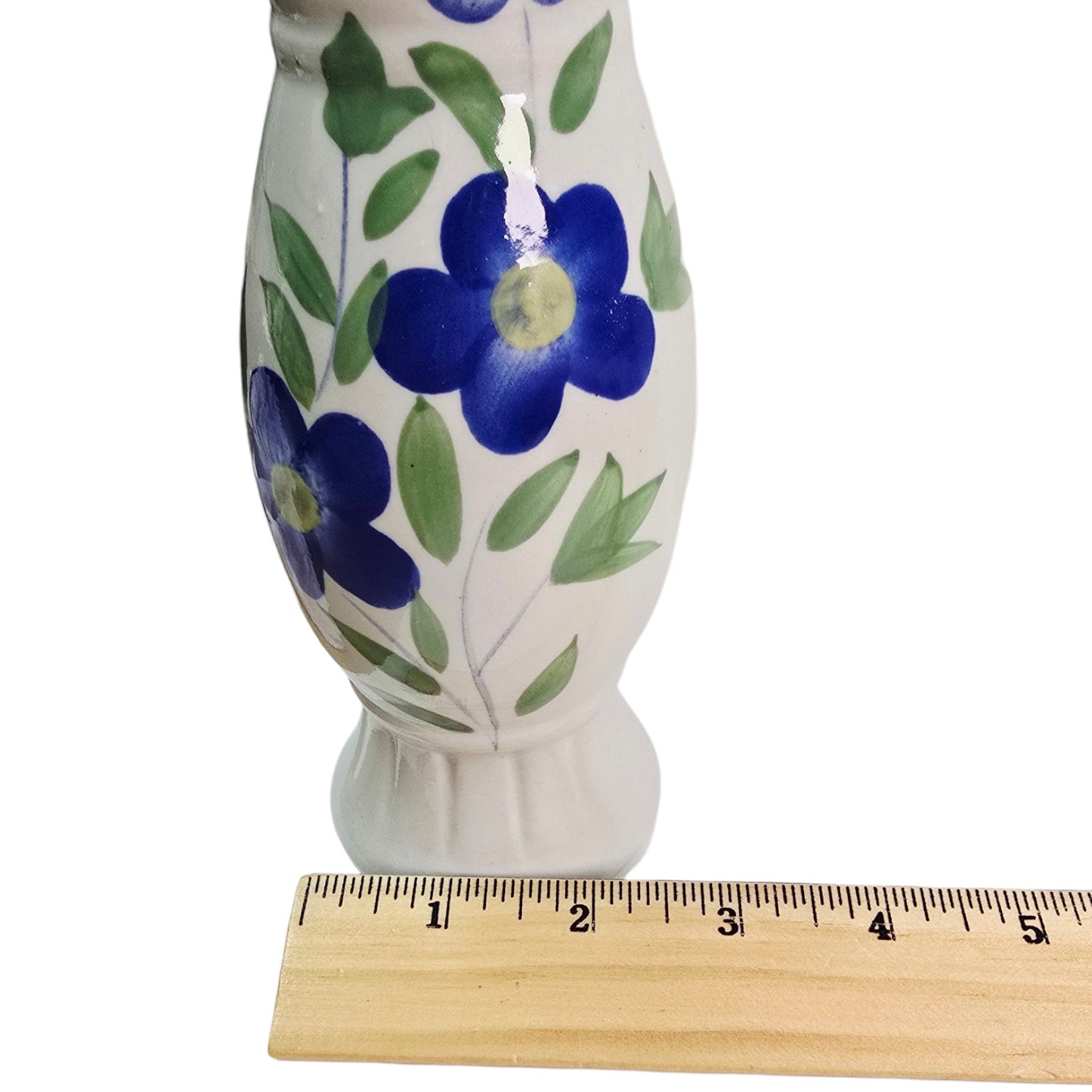 Vtg Stoneware Blue & Green Floral Vase Grecian Tall Vase 11"