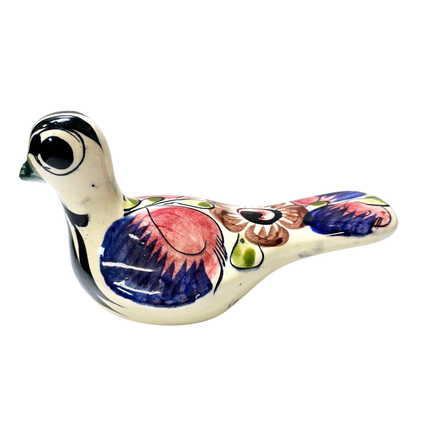 Hand Painted Mexican Floral Dove Tonal Pottery Bird