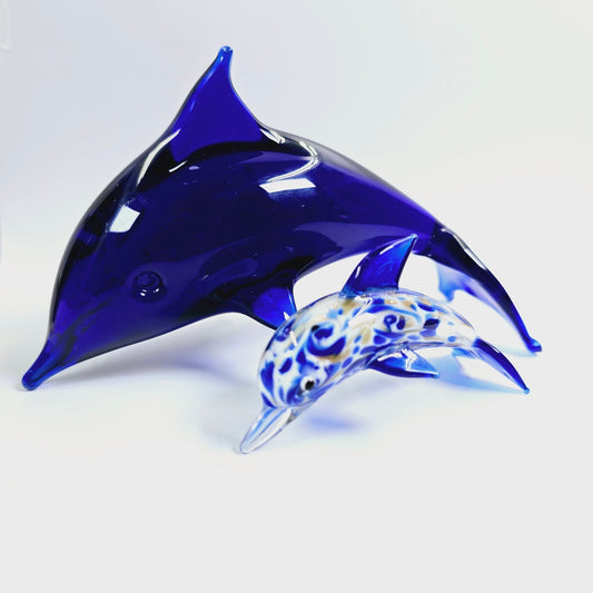 Set of 2 Hand-Blown Glass Dolphins