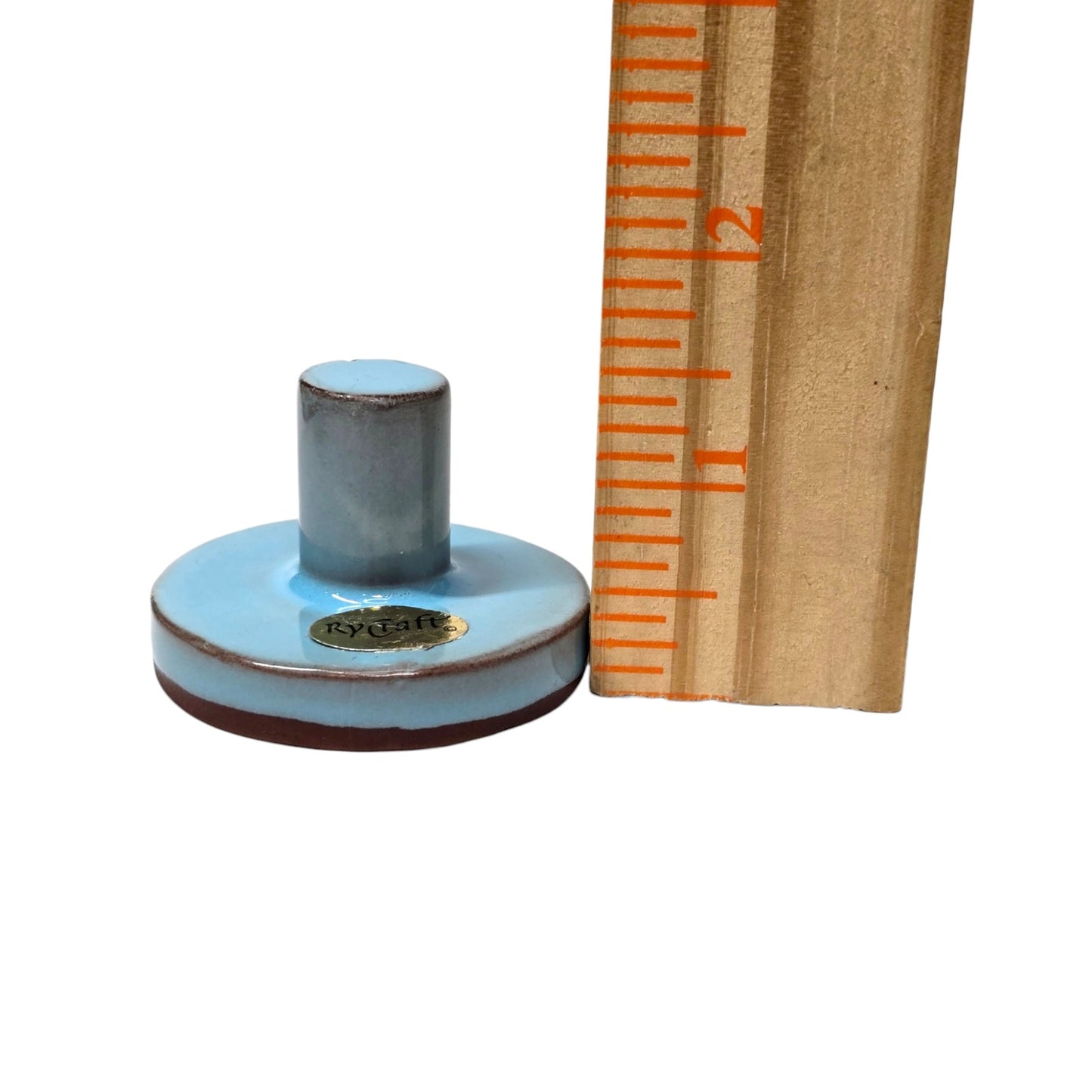 Rycraft Cookie Stamp Terra Cotta Blue Glazed Ceramic Butter Press Flower MCM