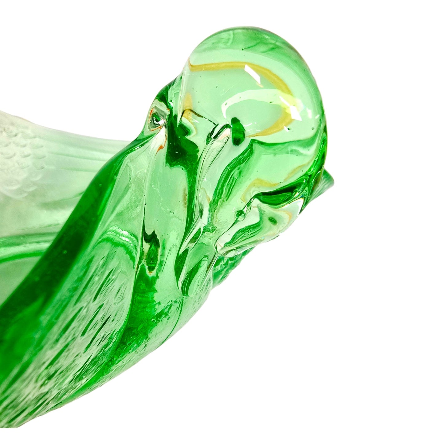 Fenton Dugan Uranium Glass Seagull Dish Swan Double Handle Green Glow Vintage