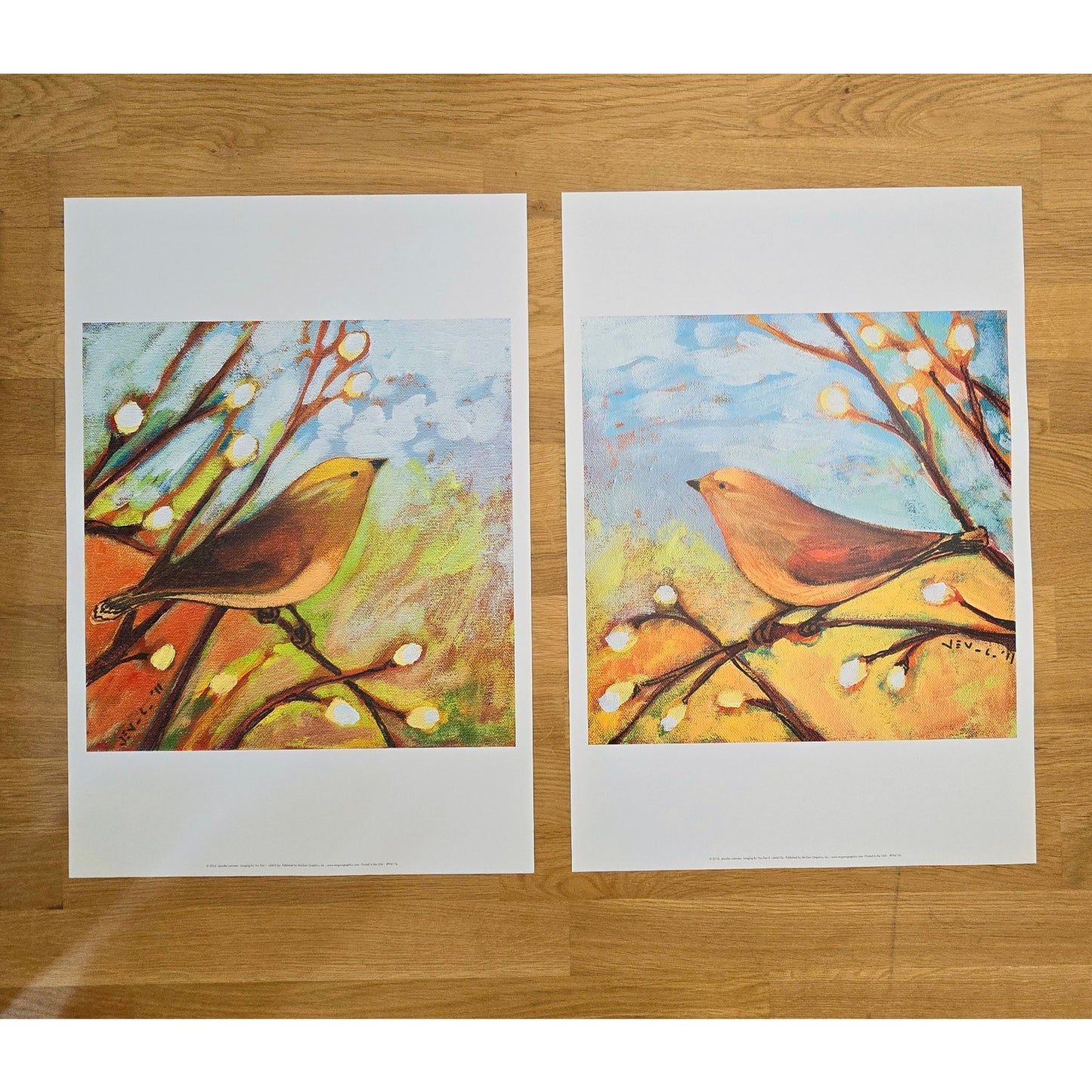 Two 16x12 Bird Art Prints: Longing for You Part I and II, 2016 Jennifer Lommers