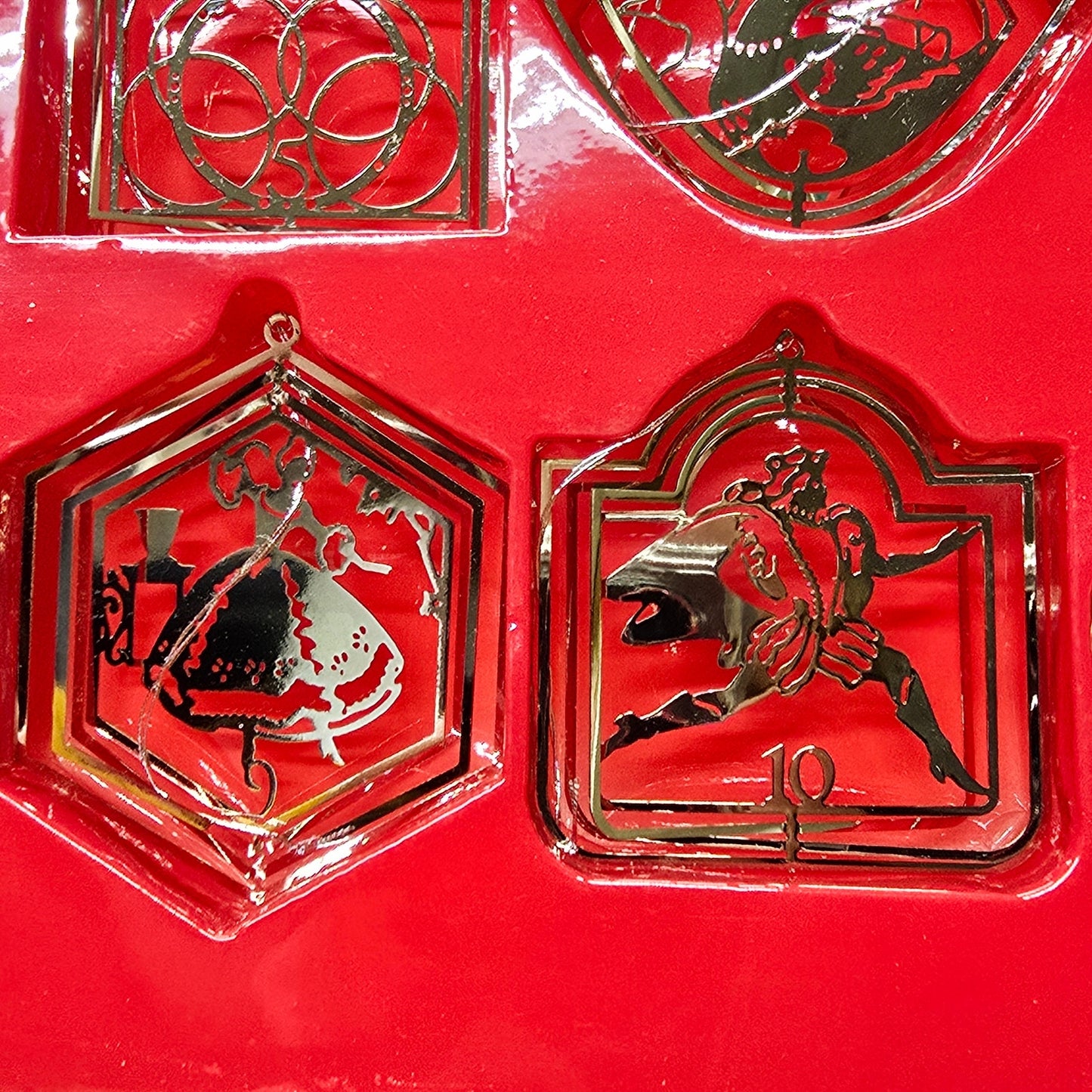 Vintage 12 Days of Christmas Silverplated Cut-Out Ornaments in Original Box