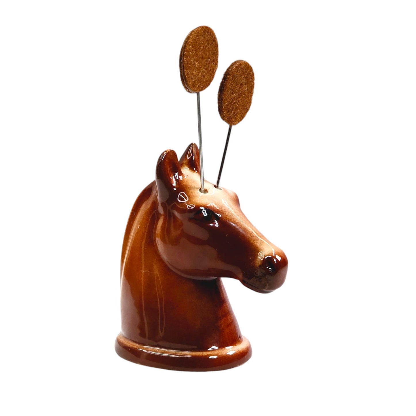 Vintage Horse Head Salt Shaker with Hat Pin Display for Vintage Earrings