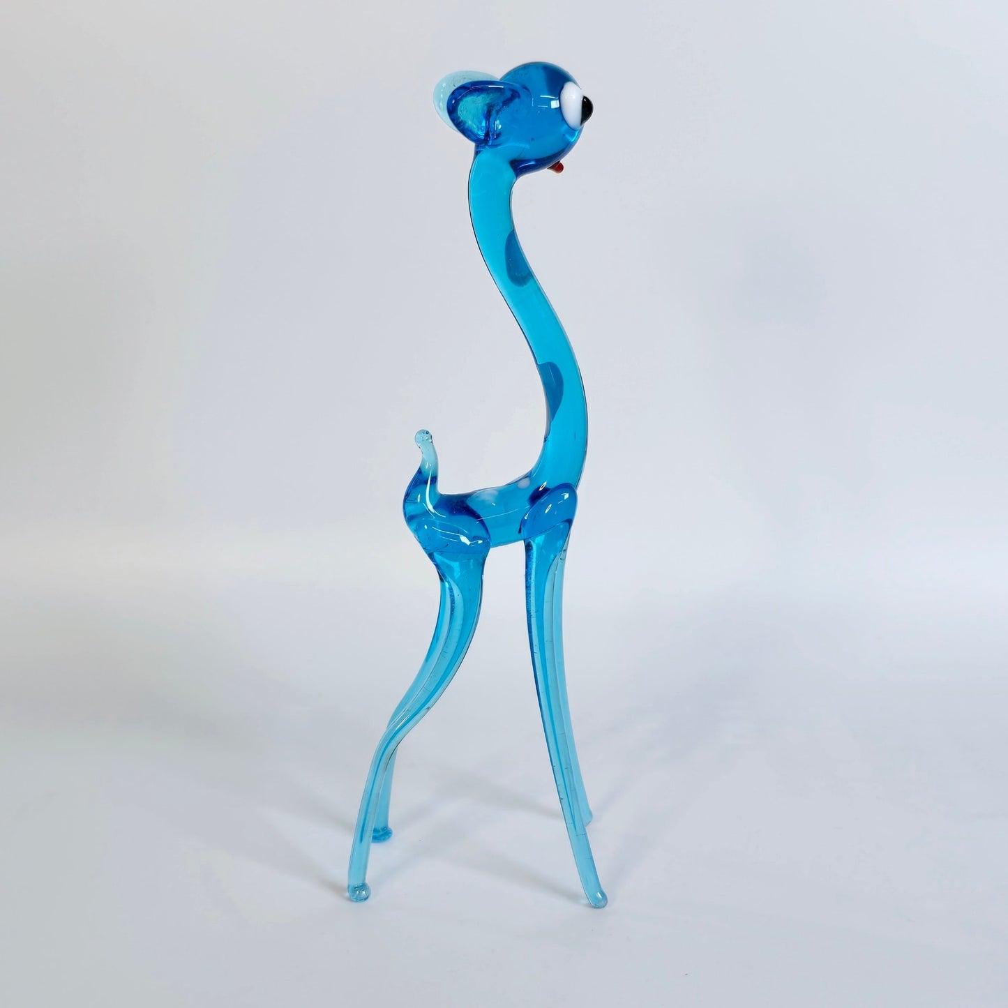 Handblown Slender Blue Art Glass Deer, Doe, Stretched Glass Deer