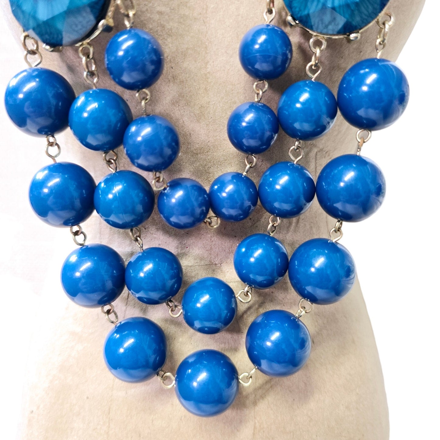 Gorgeous Multi-Stranded Blue Bead Statement Necklace