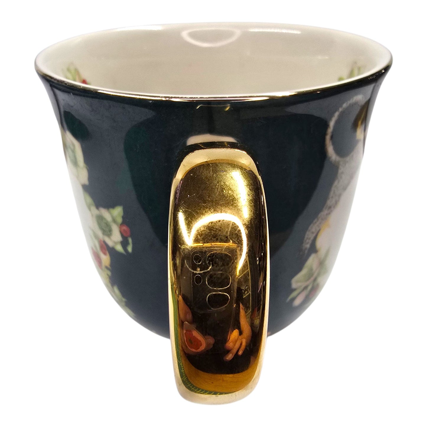 Anthropologie L Mug Monogram Leopard Lou Rota Floral Cup Gold Handle Boho-chic