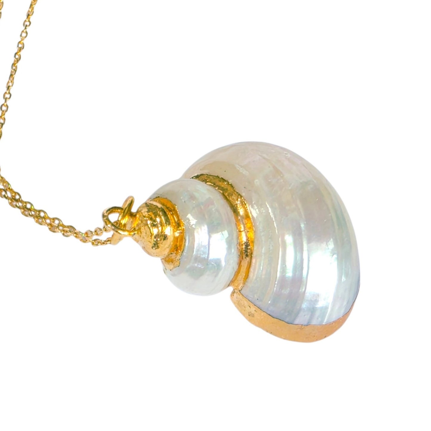 Vintage Gold Electroplated Turbo Shell Pendant Necklace 18 in 925 Chain