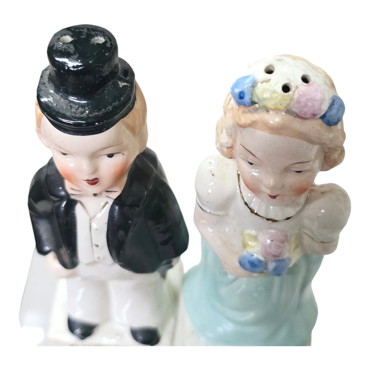 Vintage Before & After Married Couple Salt & Pepper Shakers Double Sided Humor