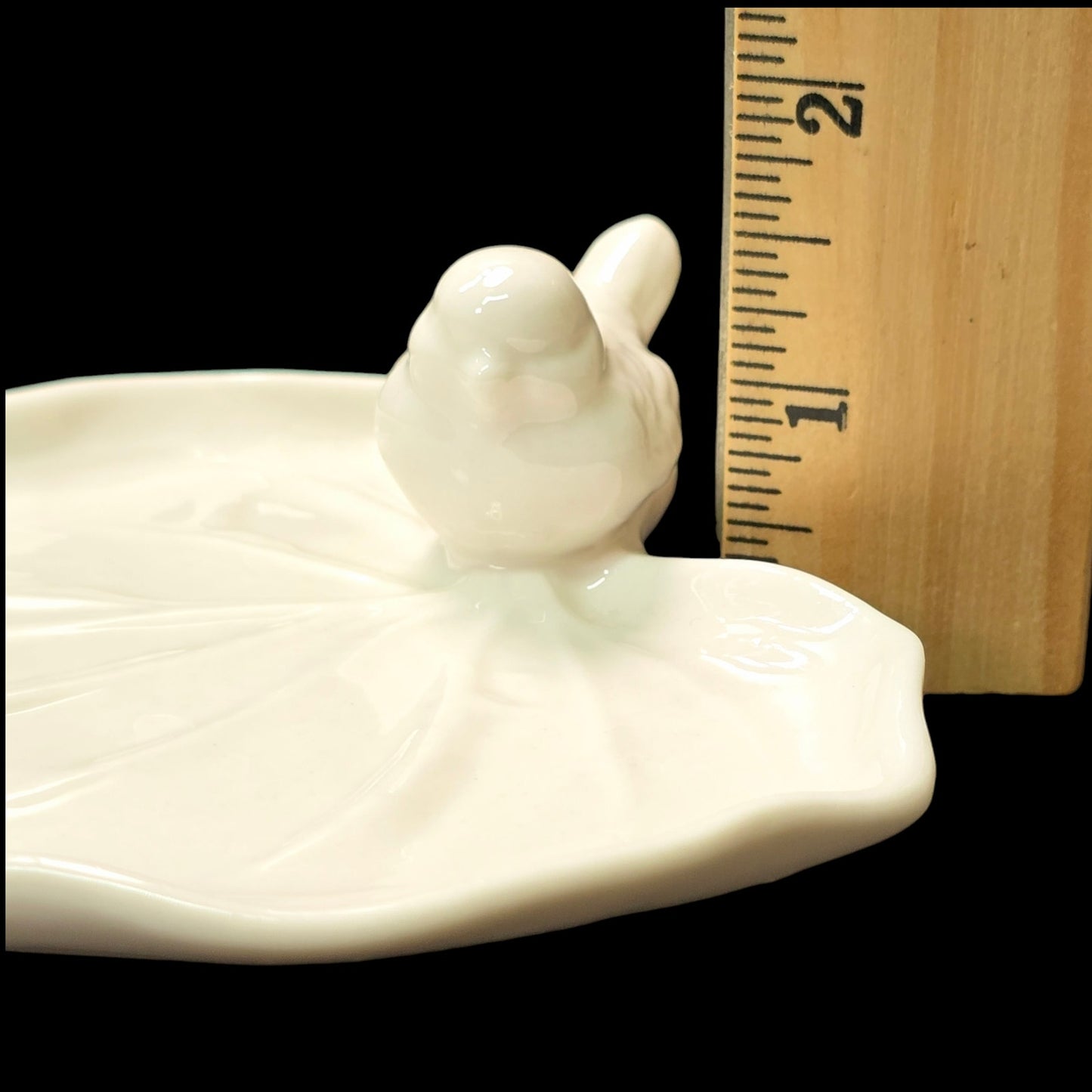 White Ceramic Song Bird on Leaf Jewelry Tray