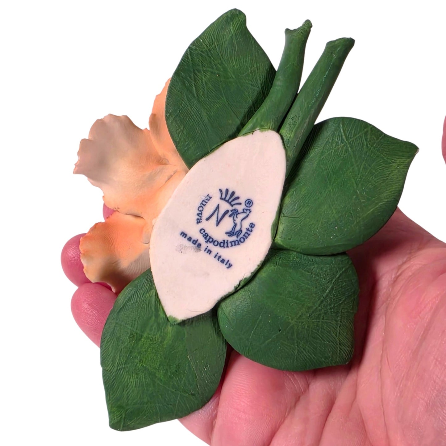 Vintage Nuova Capodimonte Italy Porcelain Rose Peach Flower Figurine