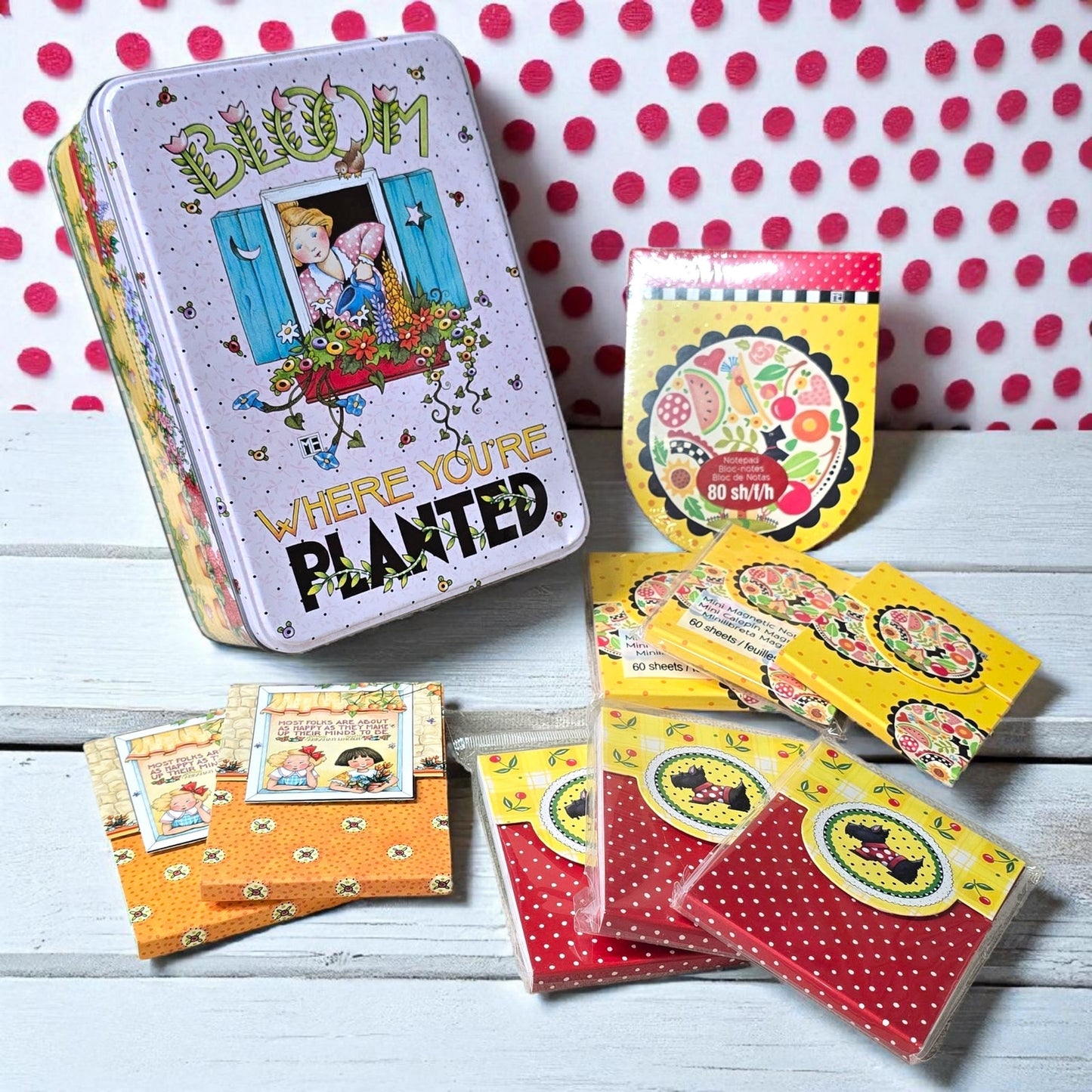 Mary Engelbreit Notepad LOT In ME Tin Box All New Giftable