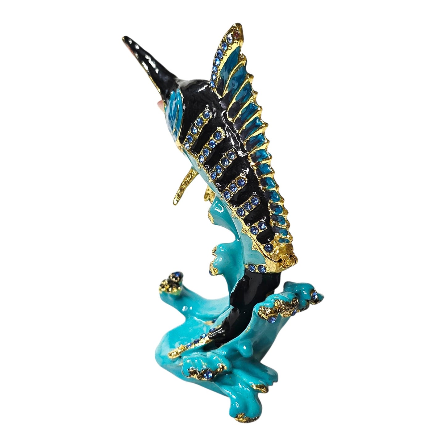 Atlantic Paradise Island Marlin Trinket Dish Enamel Brass Rhinestone Sparkle