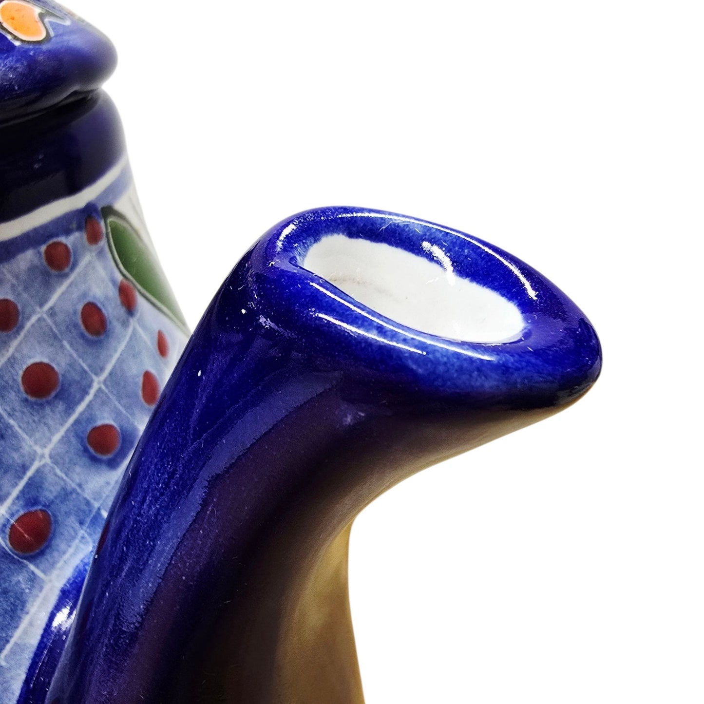 Talavera Teapot Coffee Pot Signed Liceagui Mexico Lead Free Hand-Painted Cobalt