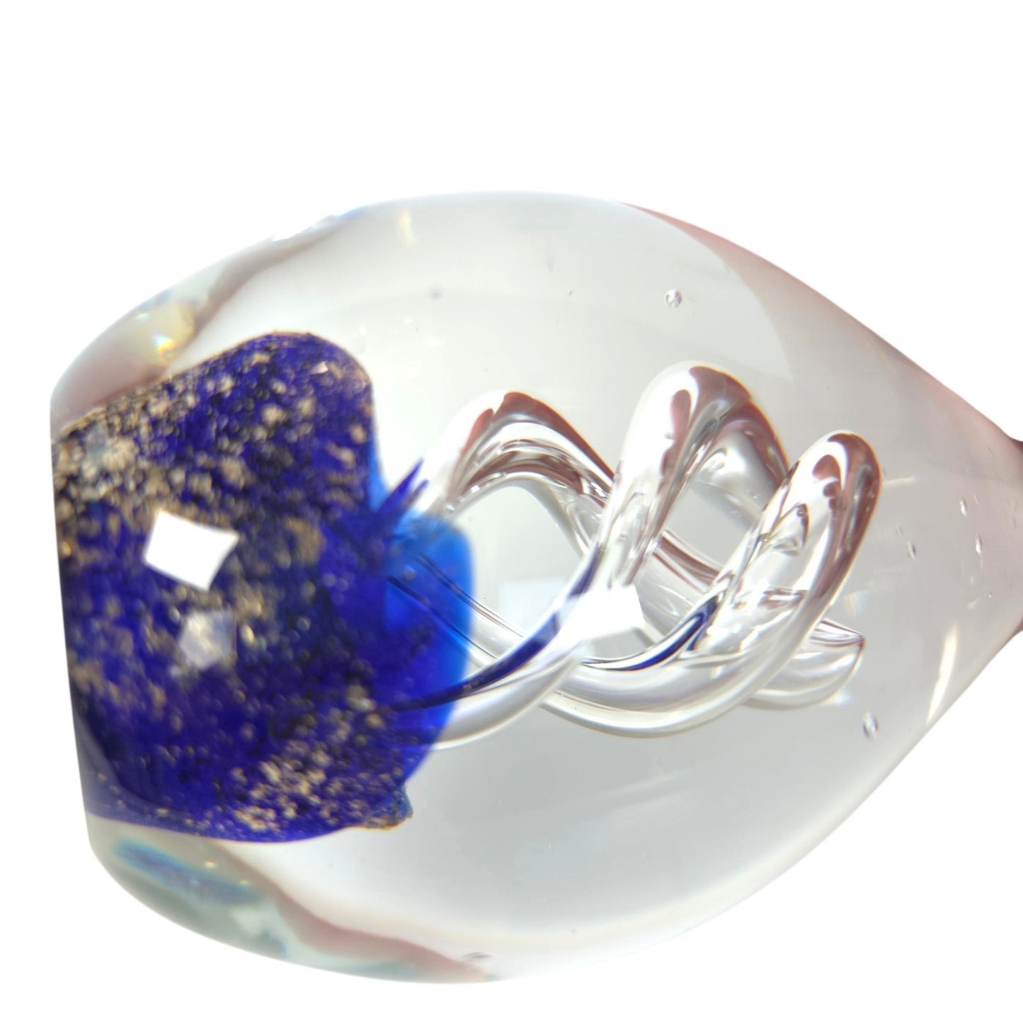 (Reserved for Customer) Vintage Art Glass Egg Paperweight Royal Blue Gold Fleck Aventurine Helix Swirl