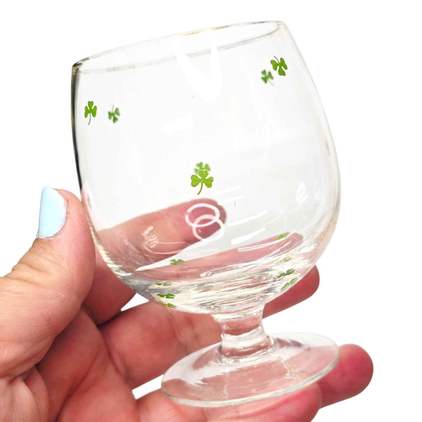 Vintage St. Patrick's Day Shamrock Glasses Gold Rim Clover Stemware Set of 2