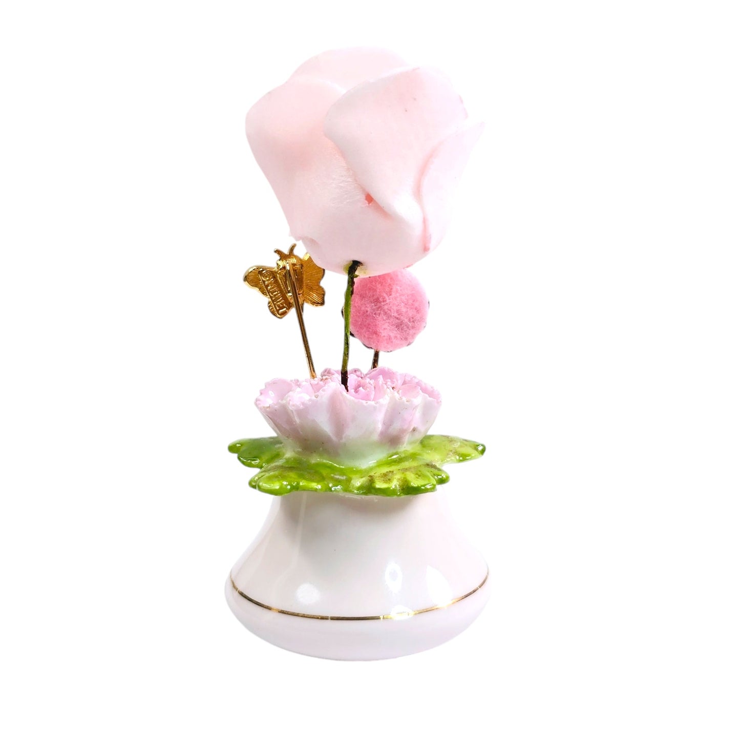 Vintage Pink Flower Pot Salt Shaker Hat Pin Display