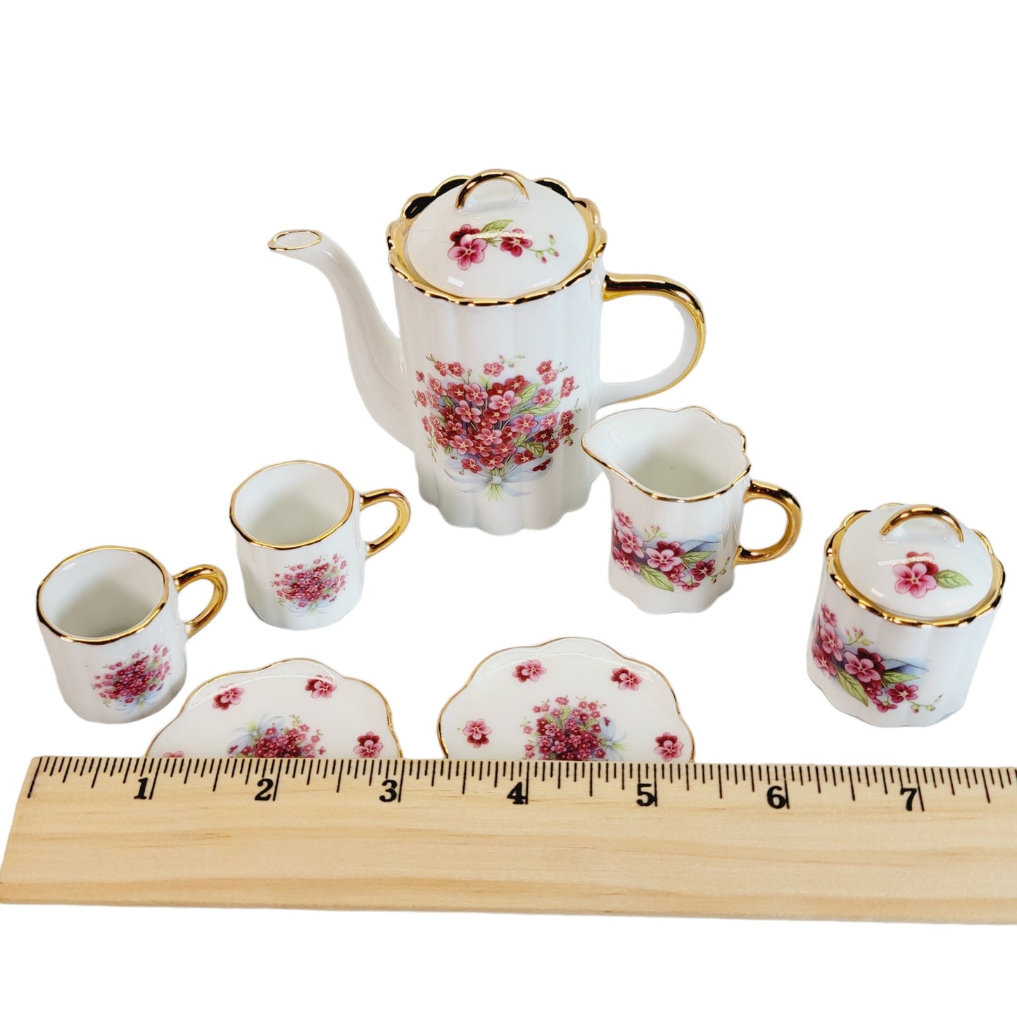 Vintage Fine Porcelain 10-Piece Miniature Tea Set