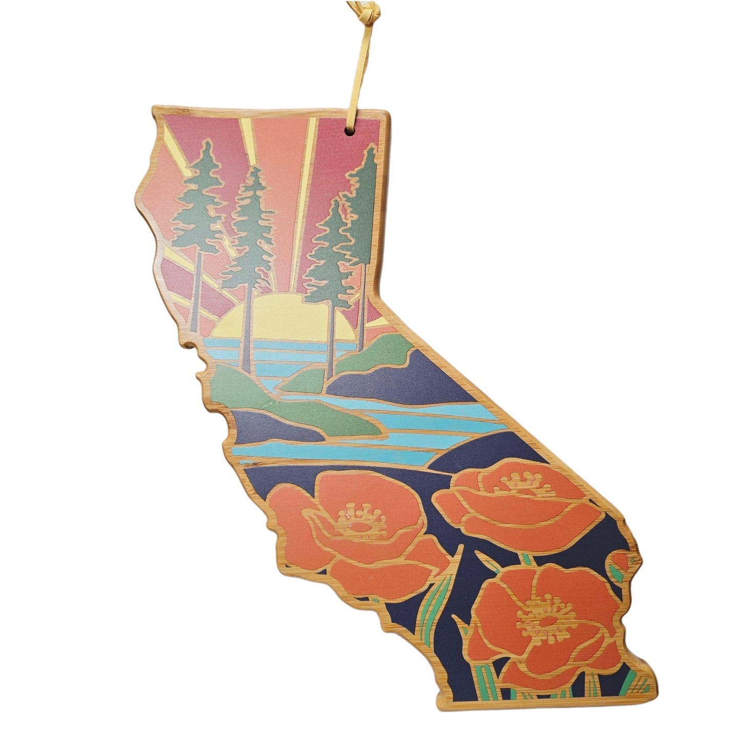 (Reserved for Customer) California Shaped Bamboo Board Summer Stokes Art 2022 Totally Bamboo Brand