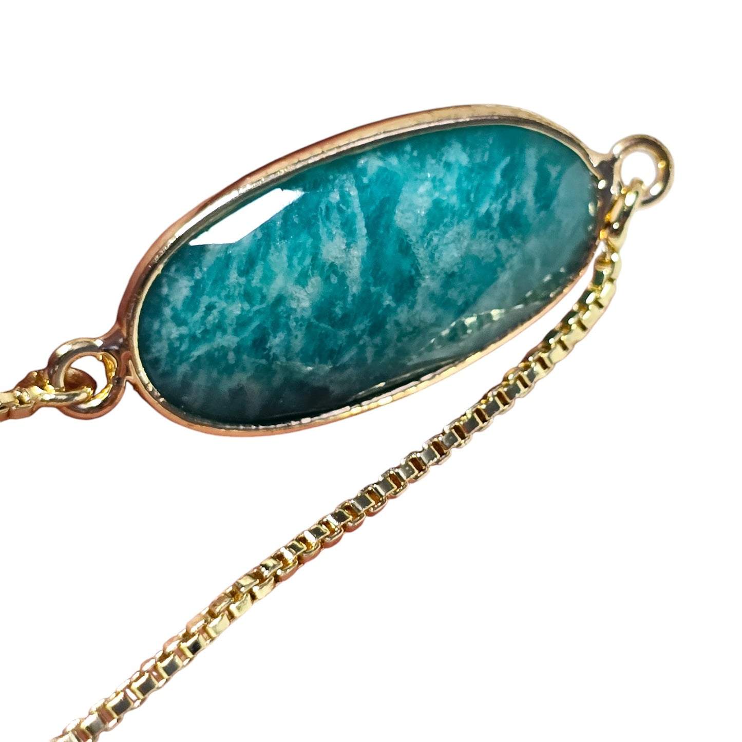 Faceted Amazonite Gold Tone Adjustable Bracelet