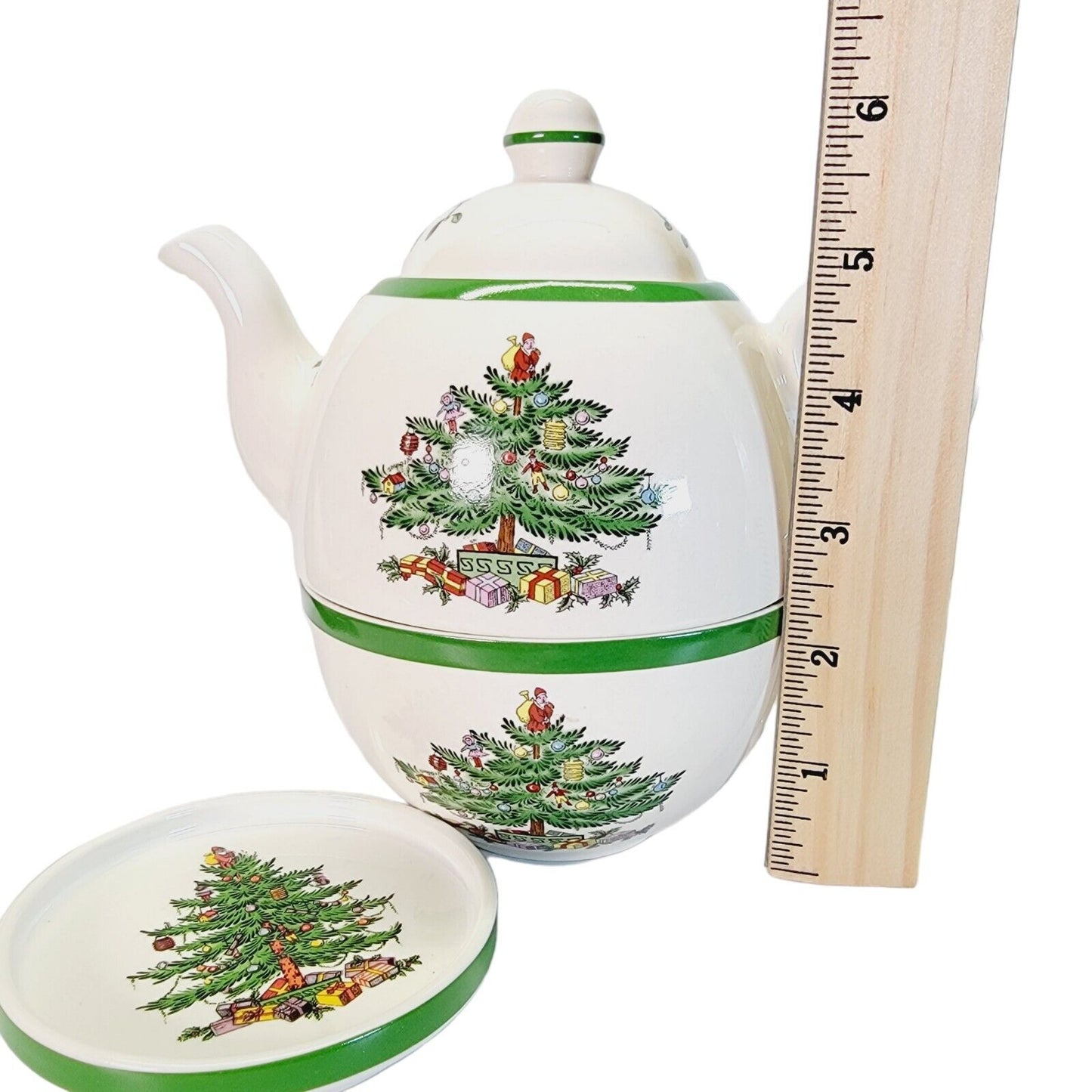 Spode Christmas Cheer Tea For One, Teapot, Cup & Coaster, 4 Pc Set, Spode Tree