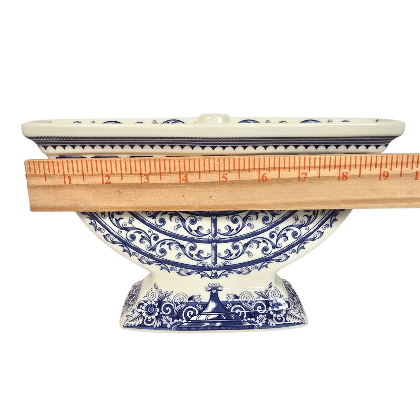 Vintage Spode The Judaica Collection Ceramic Hanukkah Menorah Blue White Scroll