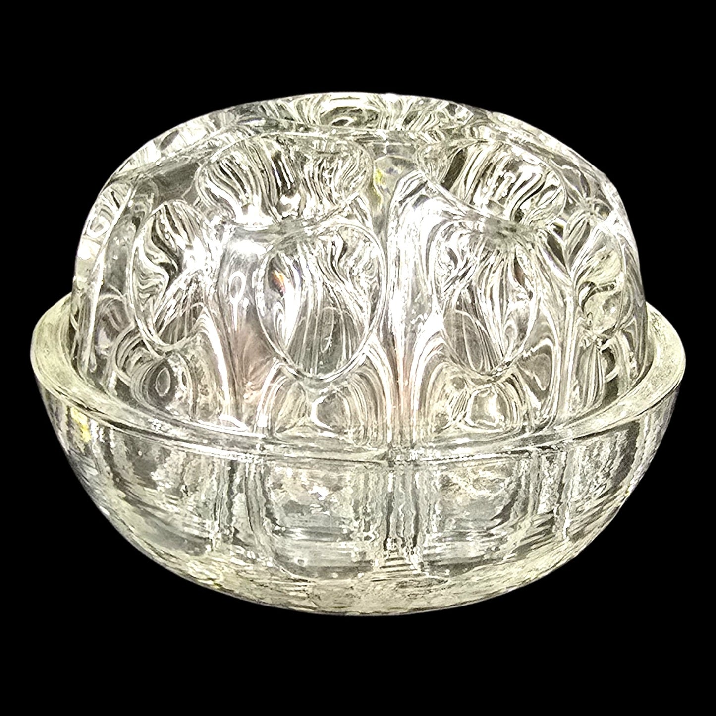 Vtg Made in France Glass Flower Frog Clear Crystal Bowl, 7-Hole Floral Arranger