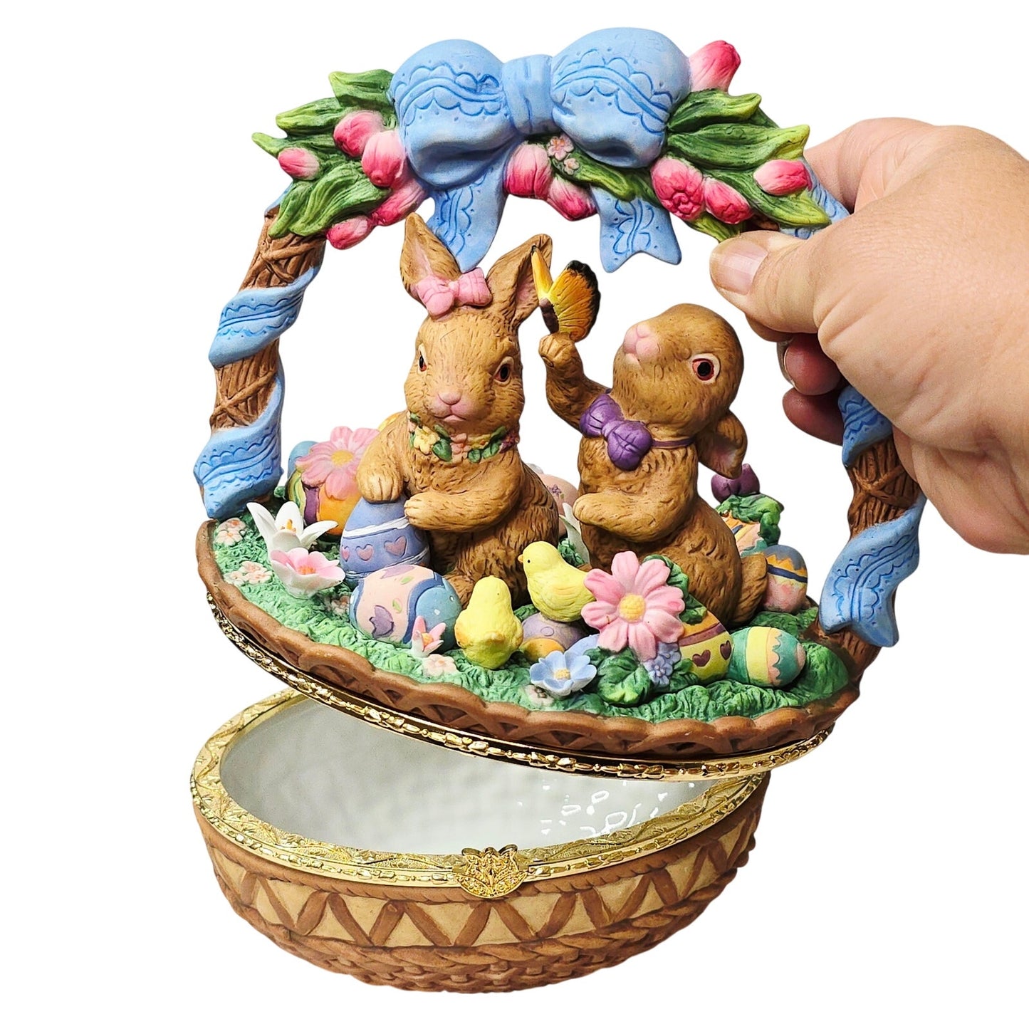 Large 9" Porcelain Easter Bunny Basket Lidded Centerpiece