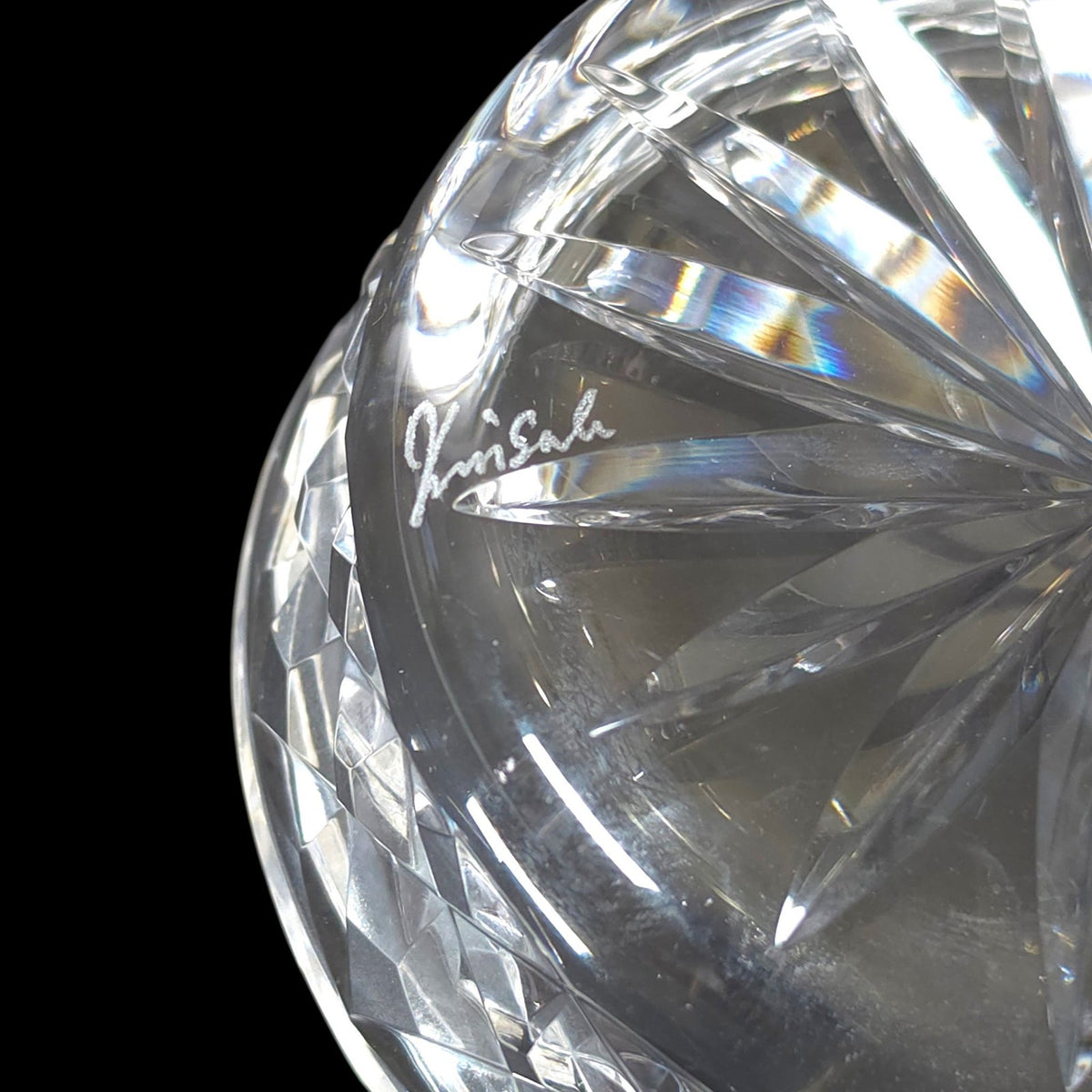 Kinsale Crystal Ireland Hand Cut Signed Wine Bottle Coaster Starburst 4"